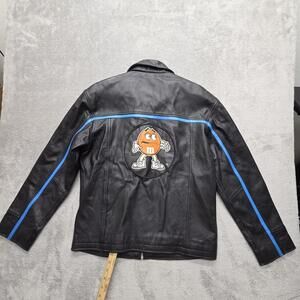 Vintage Planet Mars Jacket Mens S Black Leather Motorcycle M&M Lined 90s